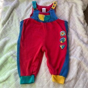 Vintage Baby colorblock overall jumper 1990s toddler outfit red cotton size 24 m